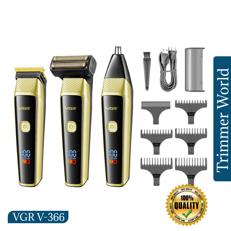 VGR V-366 Grooming Kit with Five Guide Combs and Type-C Charging Cable