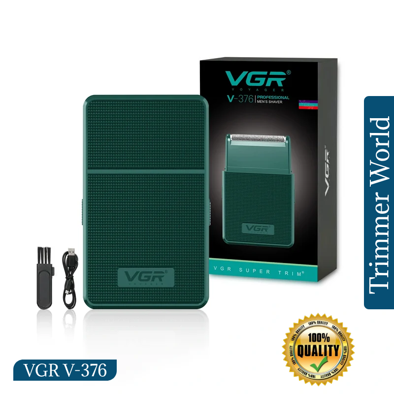 VGR V-376 shaver package contents with USB cable and cleaning brush