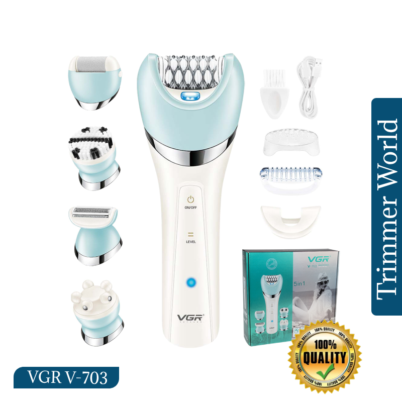 VGR V-703 5-in-1 cordless grooming kit for women with epilator, shaver, exfoliator and face brush heads