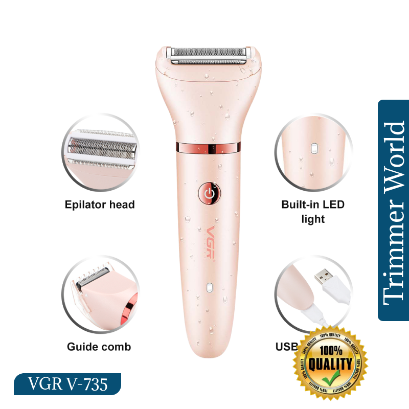 VGR V-735 lady shaver package contents with guide combs and cleaning brush