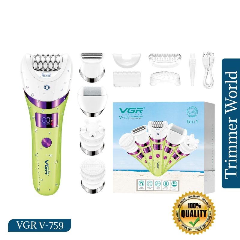VGR V-759 5-in-1 grooming kit for women with epilator, shaver, trimmer, exfoliating and foot care heads