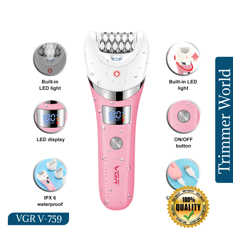 VGR V-759 VGR V-759 rechargeable women's epilator in pink with feature highlights